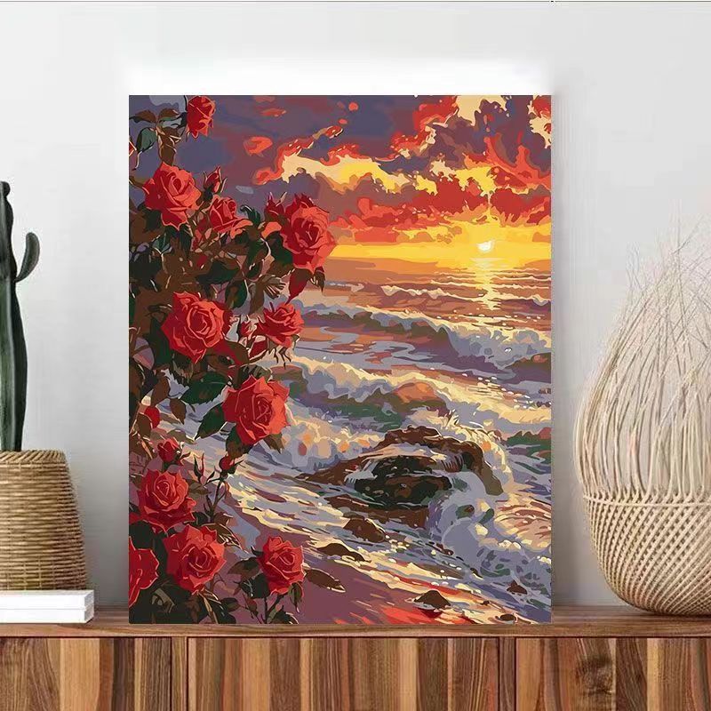 YL-36880 digital oil painting diy rose hand-painted oil painting healing landscape painting hand-painted flowers living room decoration painting