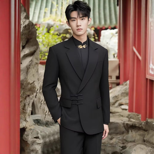 A0078 Engagement New Chinese Men's Tang Suit New Style Zhongshan Suit Suit Loose Republic of China Style Wedding Suit Spring and Autumn