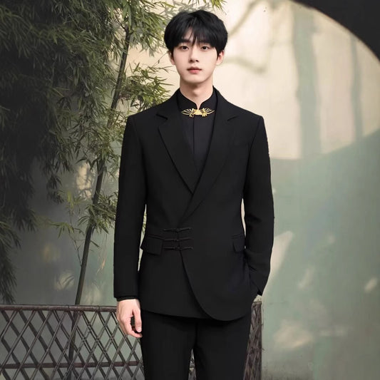 A0079 Engagement New Chinese Men's Tang Suit New Style Zhongshan Suit Suit Loose Republic of China Style Wedding Suit Spring and Autumn