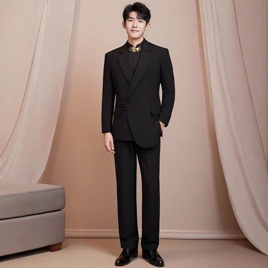 A0080 Engagement New Chinese Men's Tang Suit New Style Zhongshan Suit Suit Loose Republic of China Style Wedding Suit Spring and Autumn