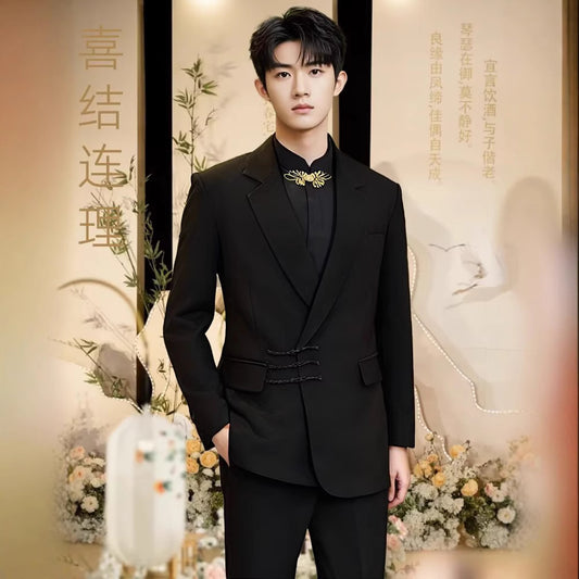 A0081 Engagement New Chinese Men's Tang Suit New Style Zhongshan Suit Suit Loose Republic of China Style Wedding Suit Spring and Autumn