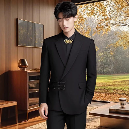 A0082 Engagement New Chinese Men's Tang Suit New Style Zhongshan Suit Suit Loose Republic of China Style Wedding Suit Spring and Autumn