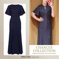 Navy Sparkle Knit Midi Dress Round Neck Short Sleeve Button Front Pocket Detail Slim Fit Flare Hem Elegant Formal Casual Long Dress for Women