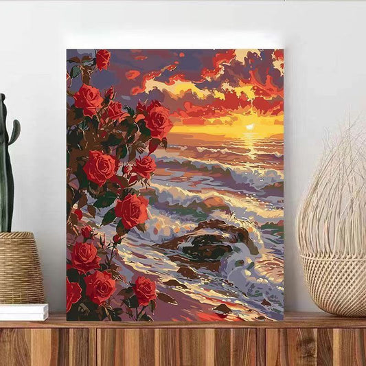YL-36880 digital oil painting diy rose hand-painted oil painting healing landscape painting hand-painted flowers living room decoration painting
