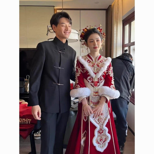 SF0110 New Chinese style Zhongshan suit men's wedding engagement wear spring and autumn Chinese style woolen suit jacket high-end handsome suit